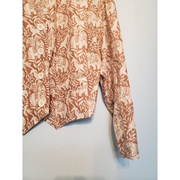 EPB Easy Eleanor P Brenner Womens S Blouse 100% Silk Boho Elephants Button Front - Picture 3 of 6